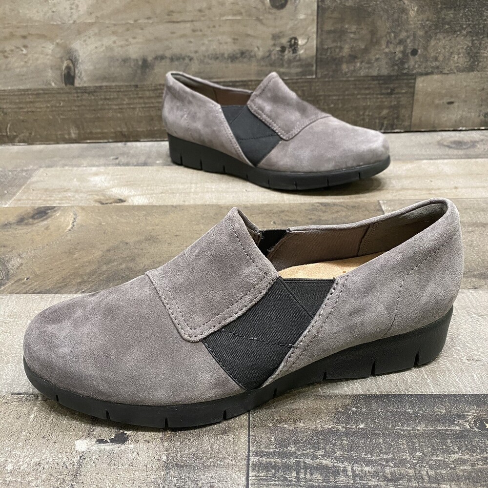 Clarks Artisan Gray Suede Womens Slip On Comfort Shoes size 6.5 M